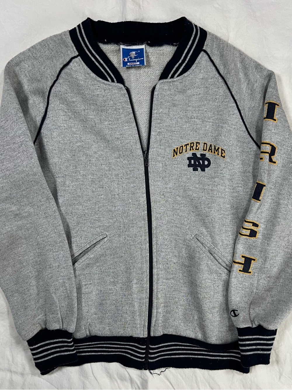 Vintage Champion Notre Dame Fighting Irish Zip Up Sweatshirt Jacket Small